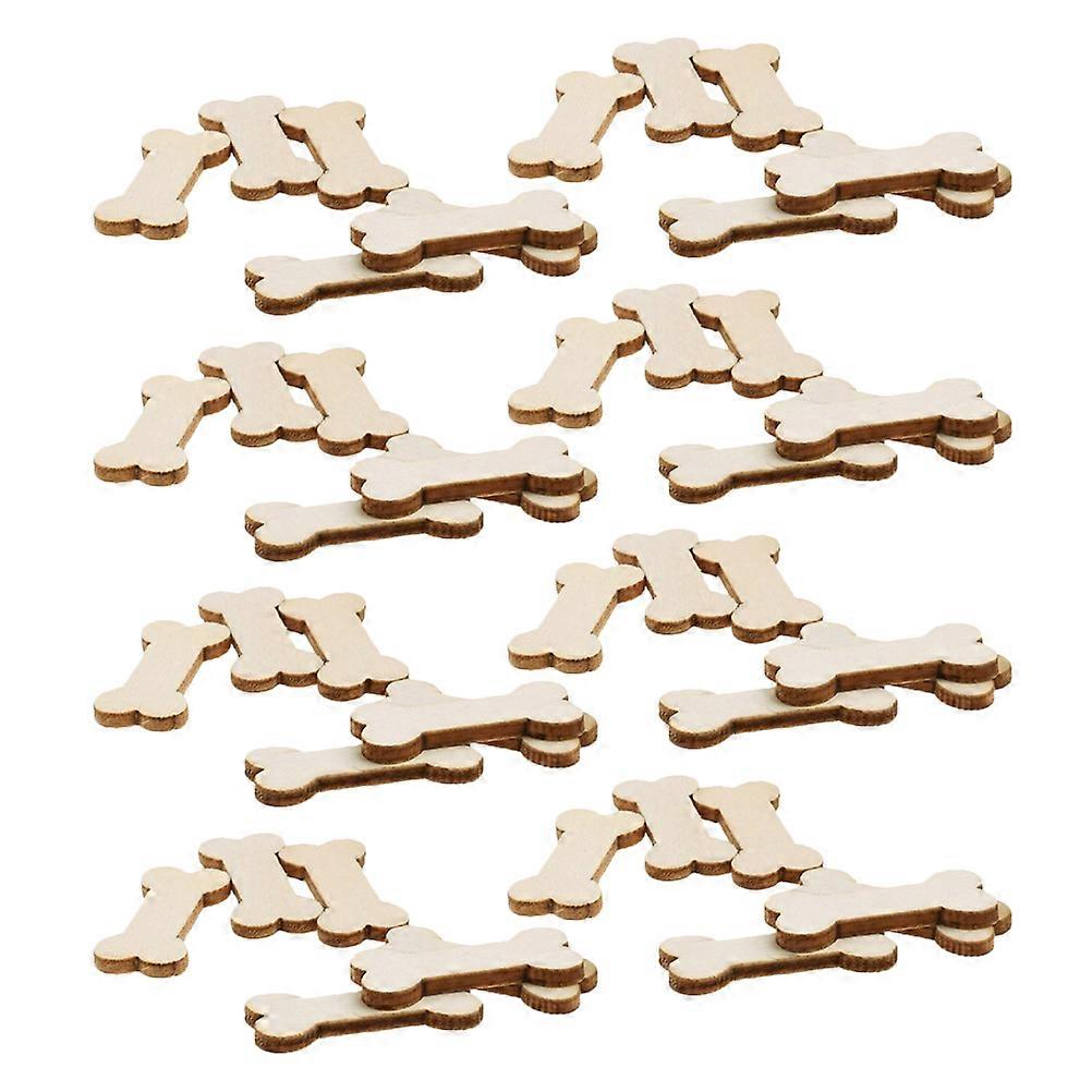 Bone Shaped Wooden Dog Craft Embellishments For DIY Projects Light Yellow Color Easy Pcs