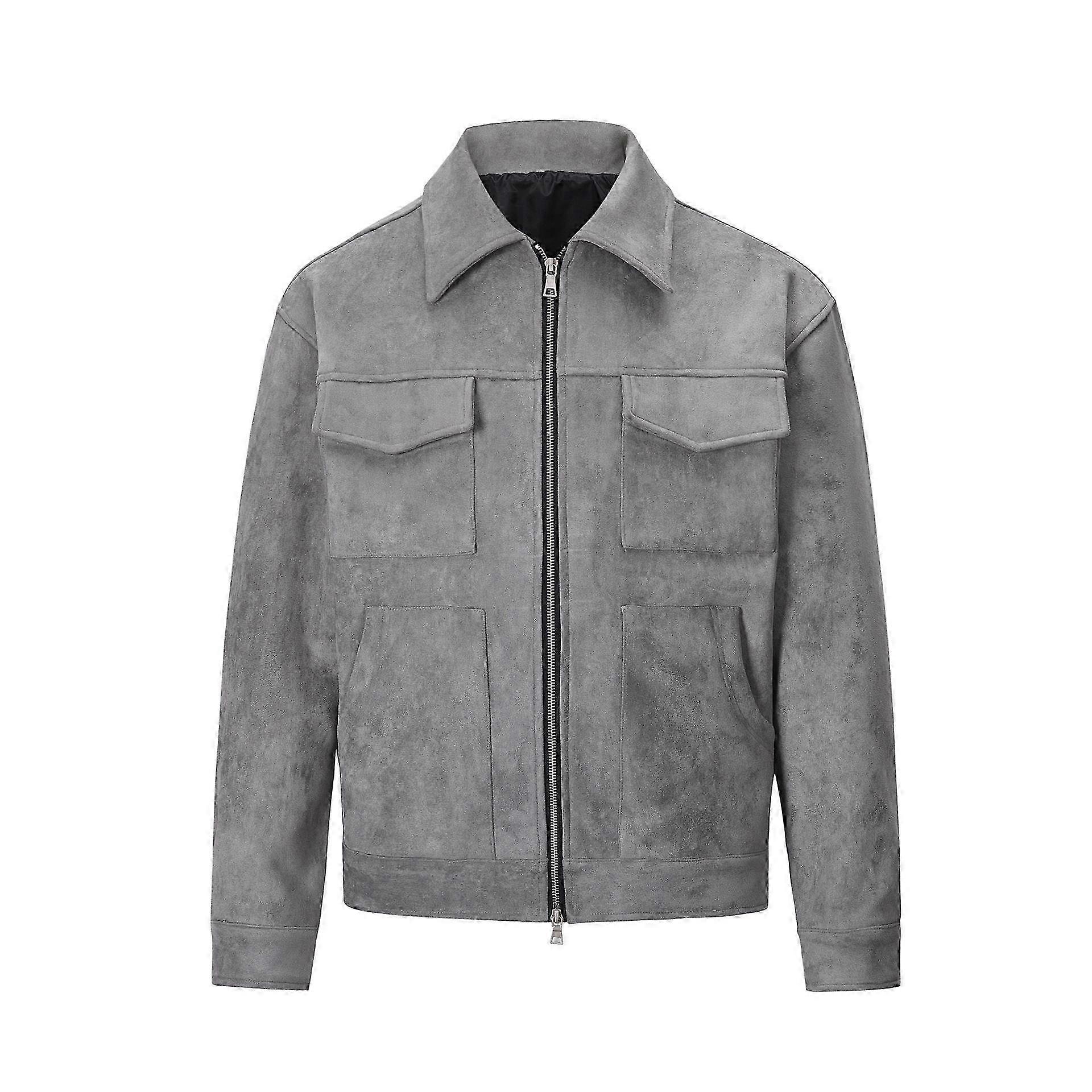 Spring and Autumn Men's Zipper Lapel Jacket Vintage High Street Suede Material Crock Jacket Casual Short Jacket for Men 2025