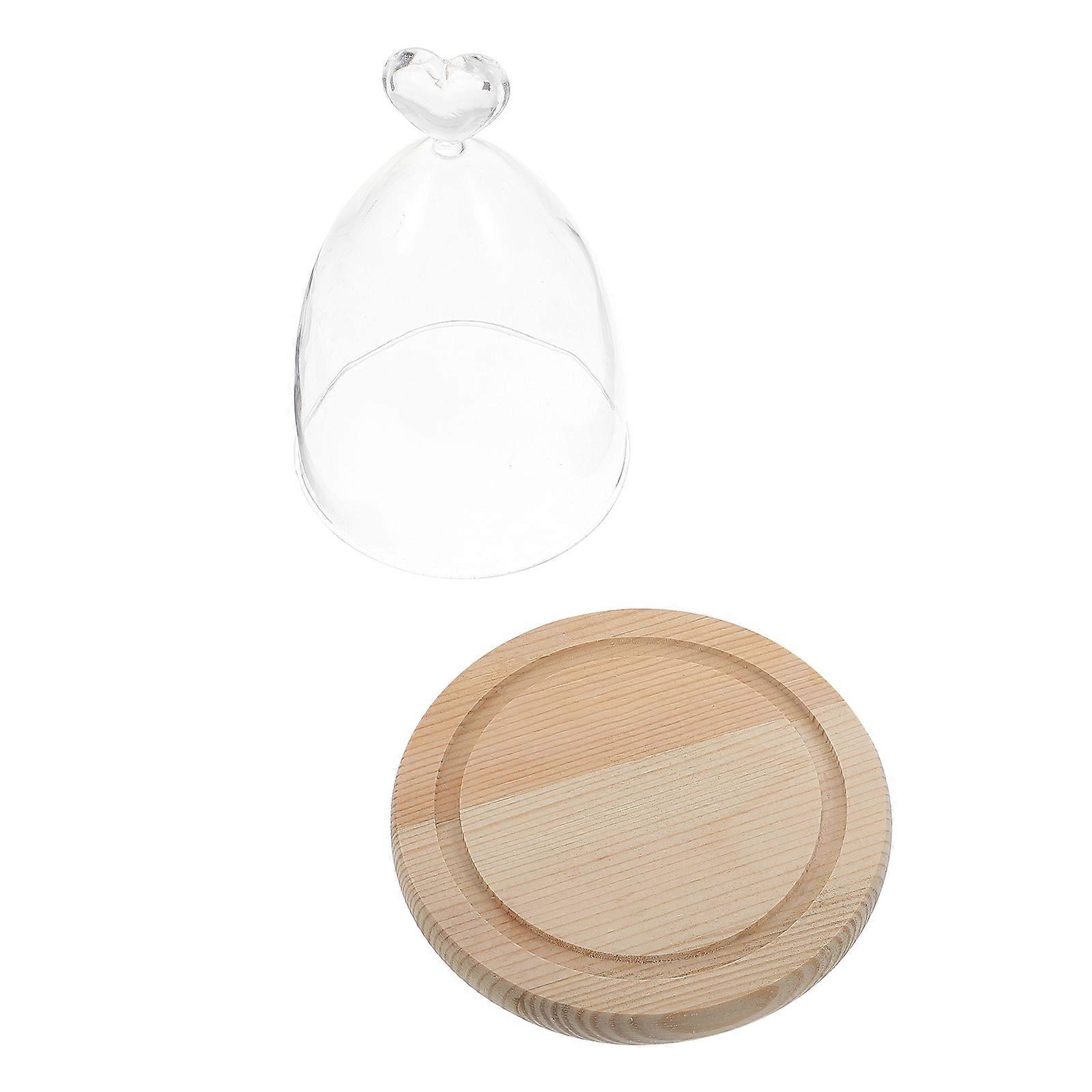 Transparent Glass Dome with Wood Base Decorative 4Pcs Set