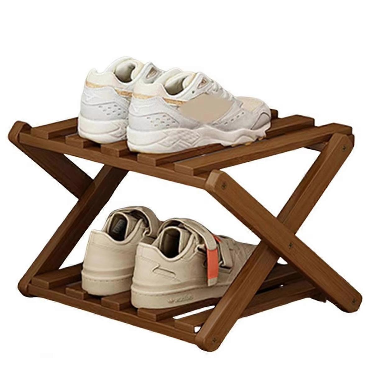 Bamboo Multi-Layer Folding Shoe Rack, Retractable Household Storage Shelf, Space-Saving Shoe Organizer,Dark Brown