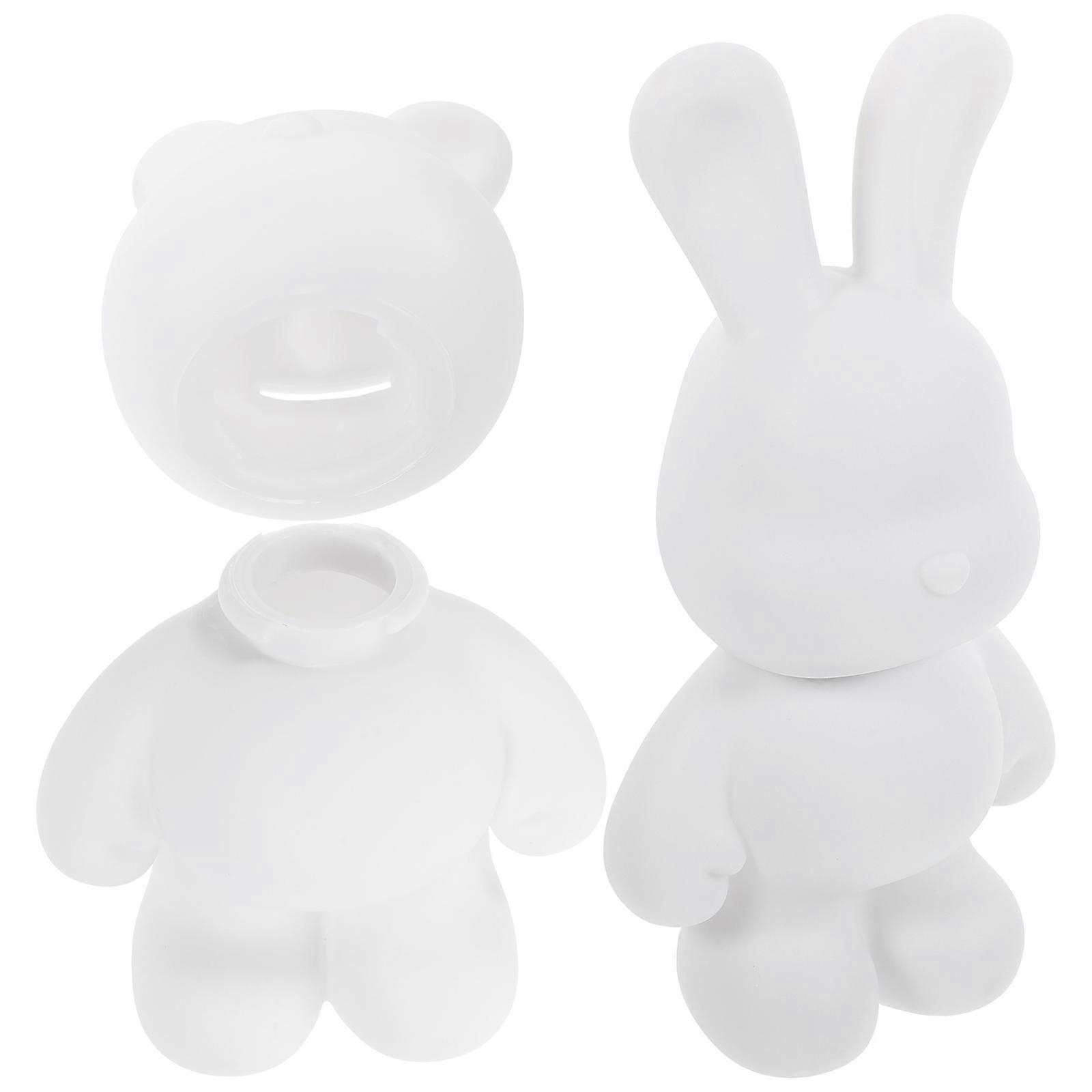 2Pcs White Bunny Piggy Bank Coin Storage Unfinished Rabbit Shape Diy Coloring Educational Toy