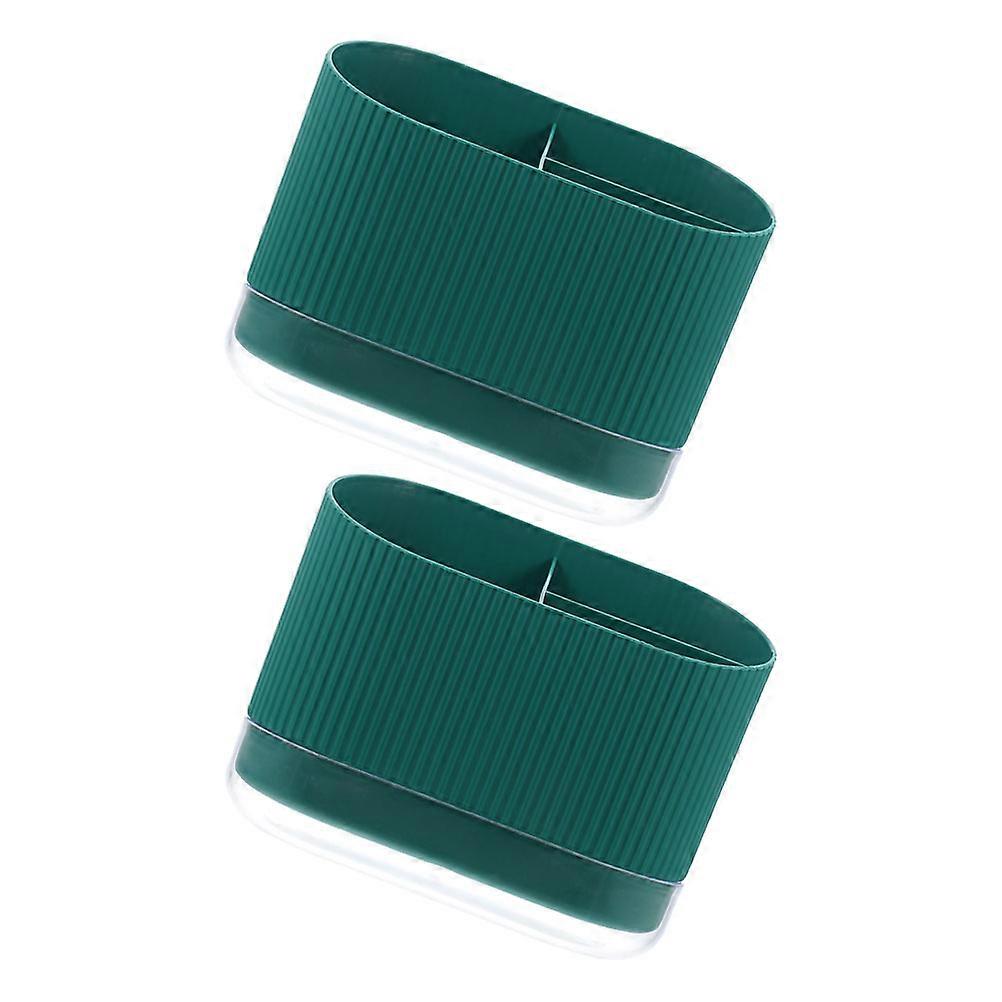 2Pcs Rectangular Utensil Holder For Home Kitchen And Restaurant Use Featuring Water Draining Functionality In Green