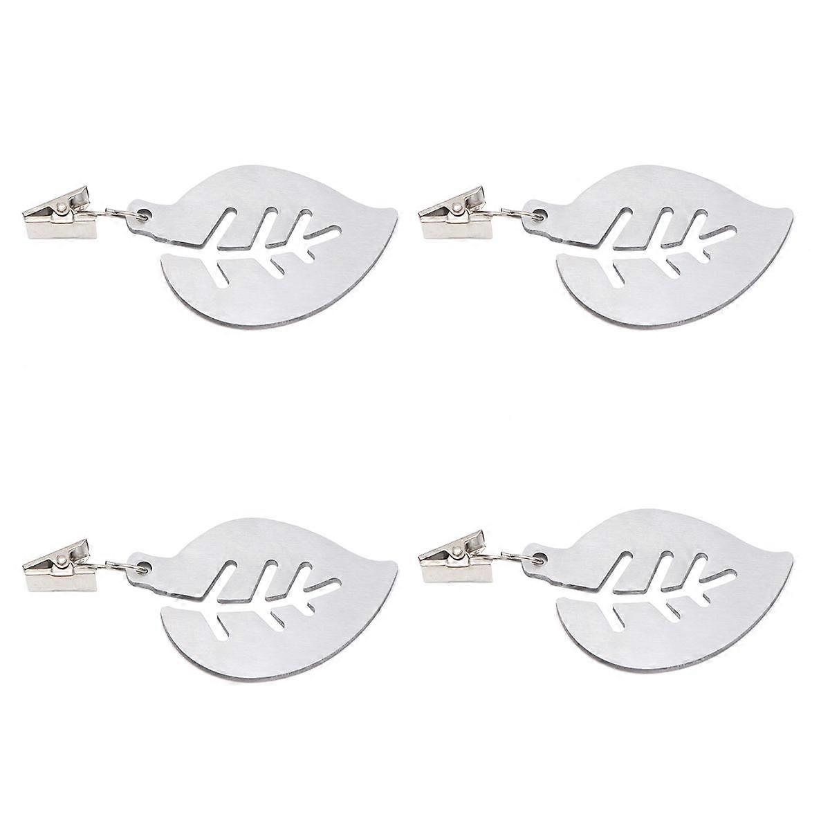Table Cloth Clamps Stainless Steel for Dinner 8Pcs Leaf Pattern Silver