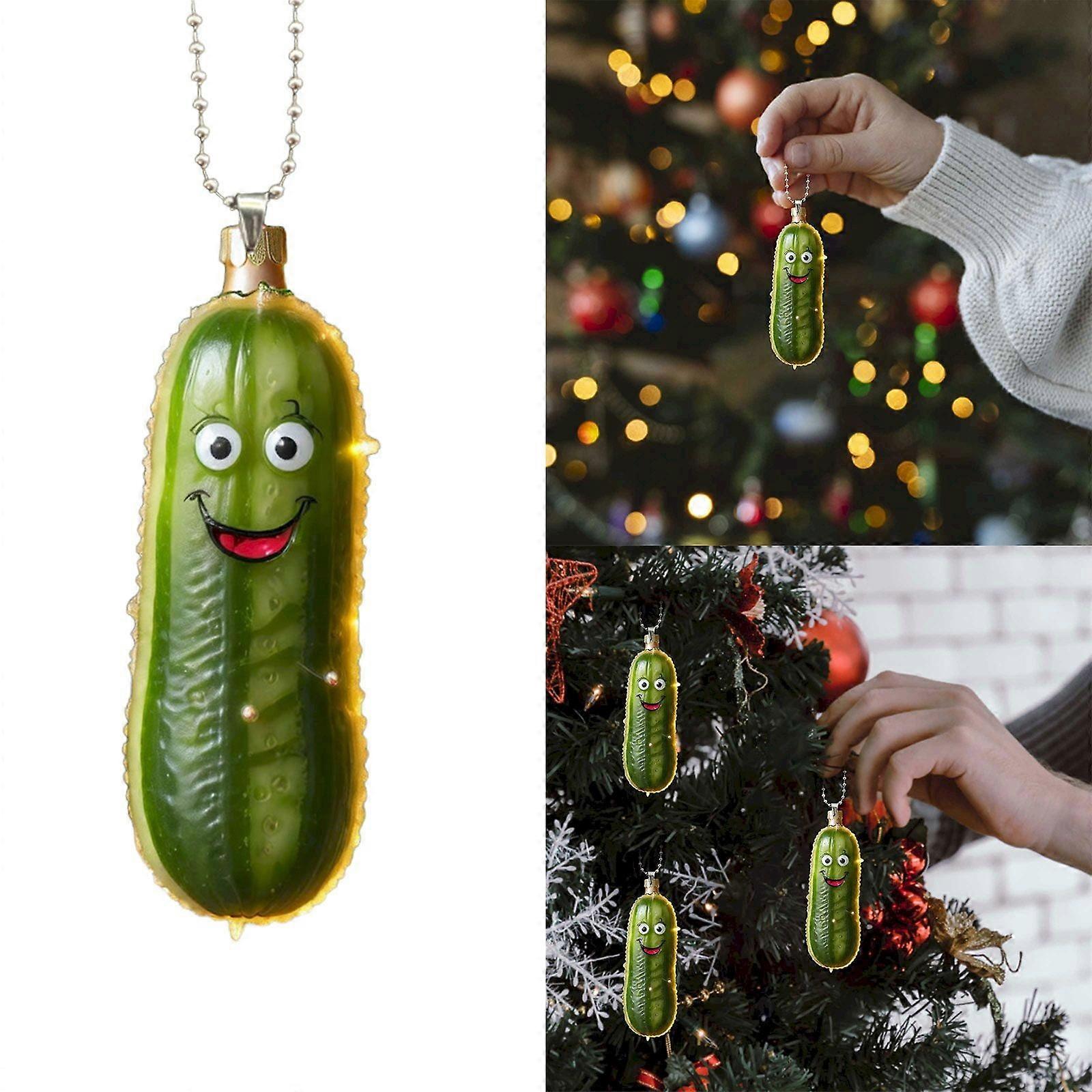 Christmas Kimchi 5Pc Acrylic Fun Accessories, Compatible with Tree Hanging Decorations, 5X Cucumber Pendants for Holiday