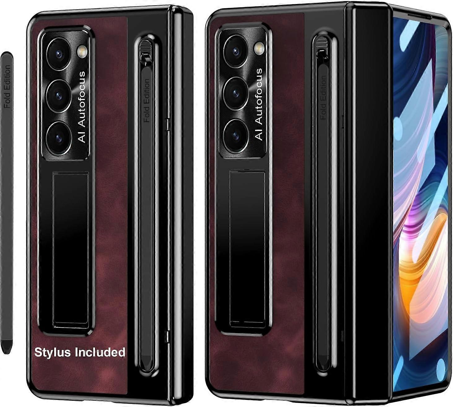 Compatible with Samsung Galaxy Z Fold 6 Case, Slim S Pen Holder (2024), Hinge Protection, Leather Stand Cover with Screen Protector, Wireless