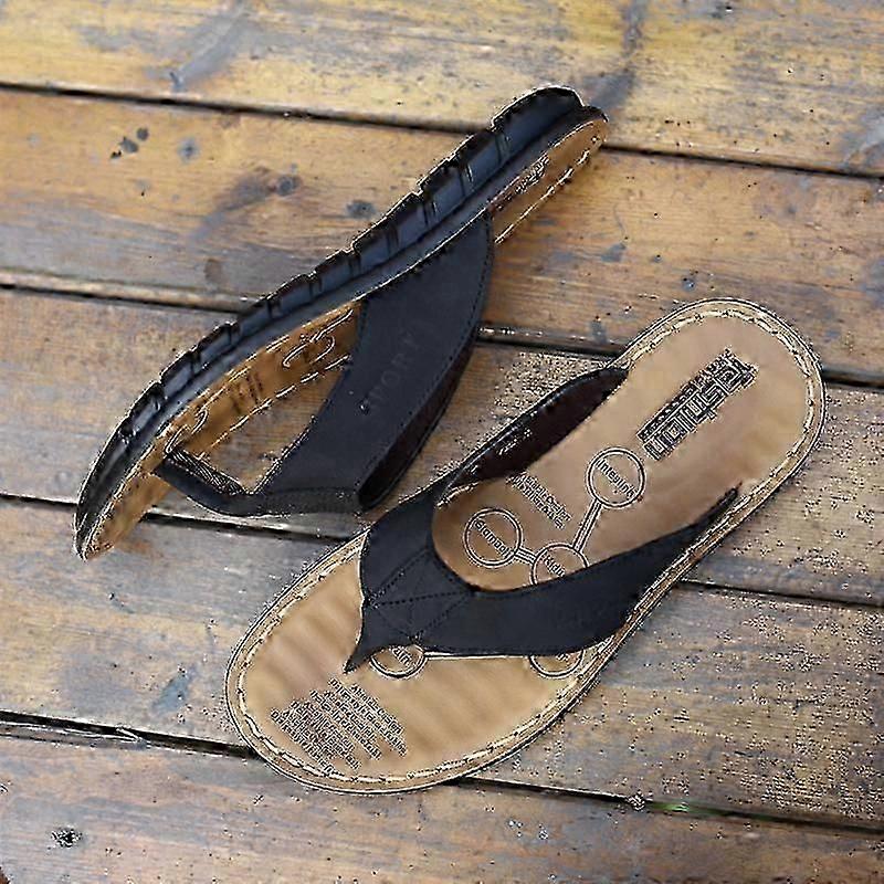 Sommarskor Herr Tofflor Platt Äkta Läder Semester Tofflor Varumärke Mens Flip Flop Halkfri