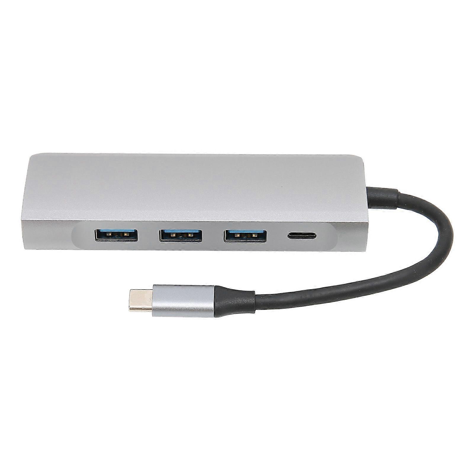 USB C Splitter Silver 5Gbps Speed Heat Dissipation Function Smart Chip Aluminum Alloy Material 3 USB3.0 Port 5 in 1 Hub