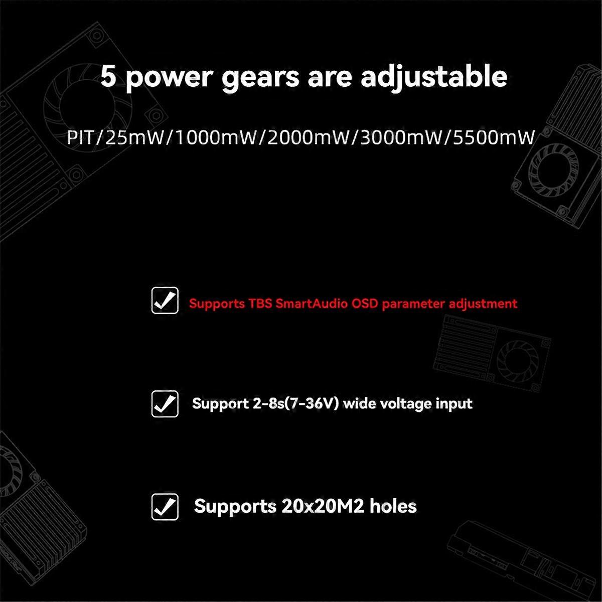 5.8G 5.5W VTX 64CH FPV Video Transmitter for Flights FPV Drone