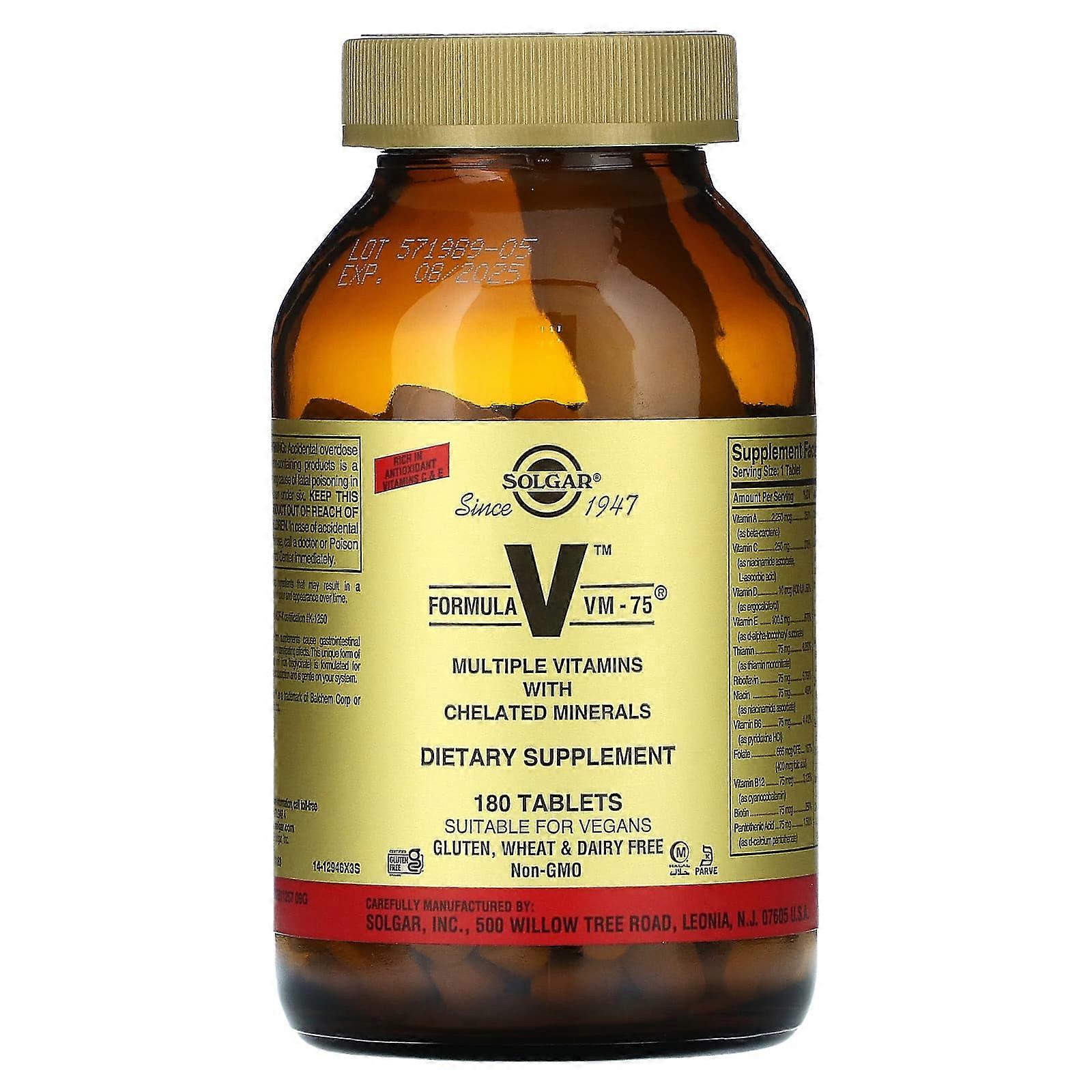 Formula V, VM-75, Multiple Vitamins with Chelated Minerals, 180 Tablets