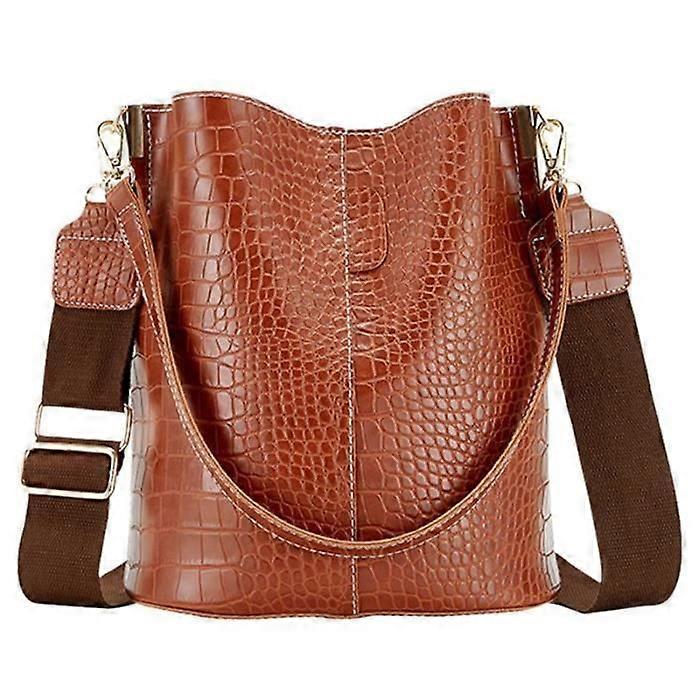 Women's Designer Crocodile Pattern PU Leather Shoulder Bag - Brown
