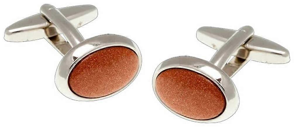 David Van Hagen Goldstone Oval Cufflinks - Brown/Silver