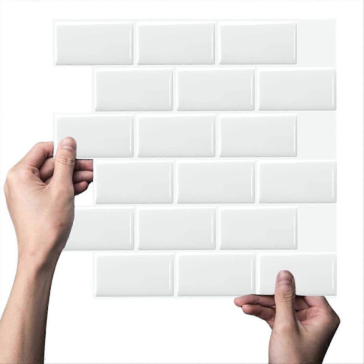 10 Sheets White PET Subway Tile Peel and Stick Backsplash,12''HeatResistant Stick on Tiles for Kitc