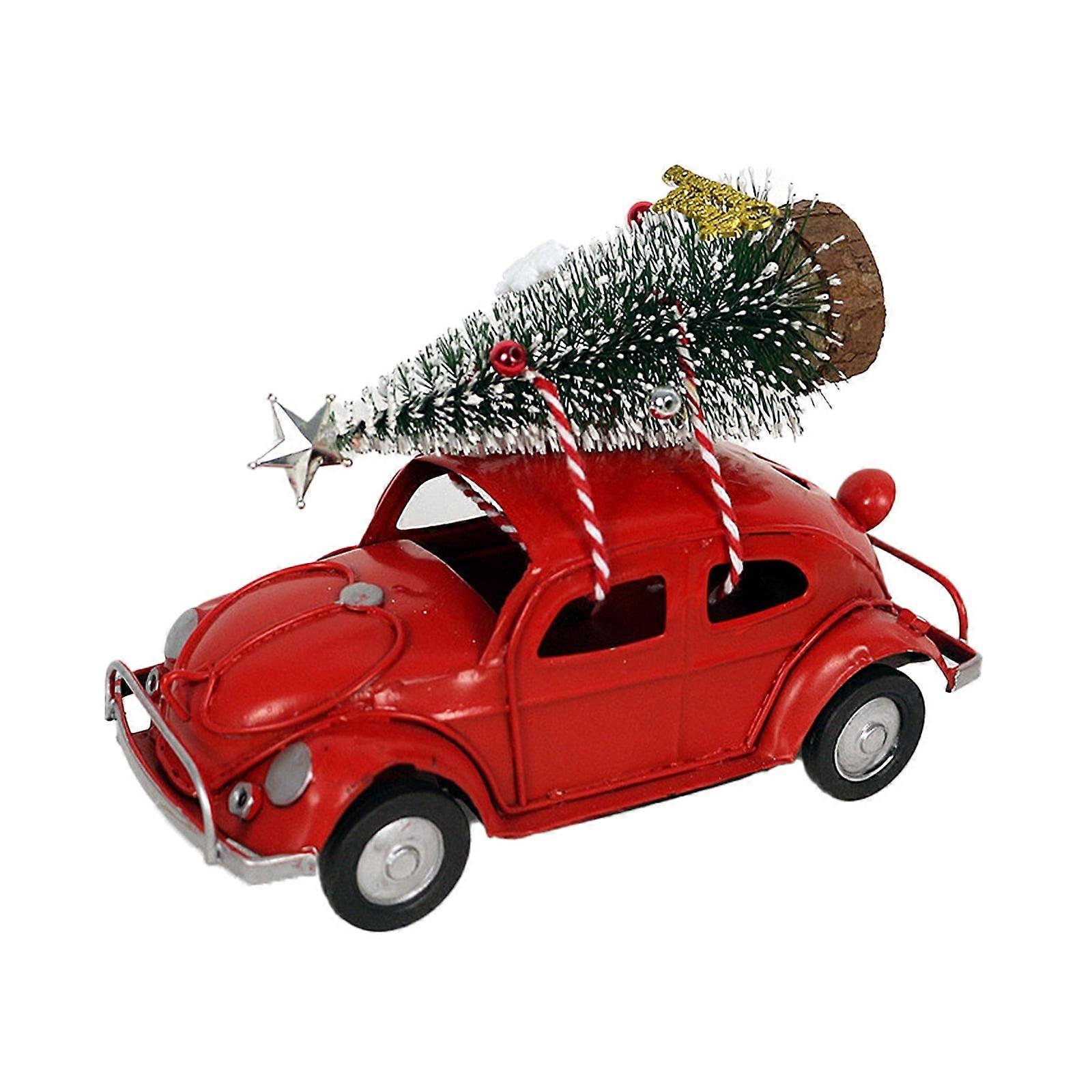 Mini Car Pull Christmas Tree Table Decoration Iron Red Truck Ornaments