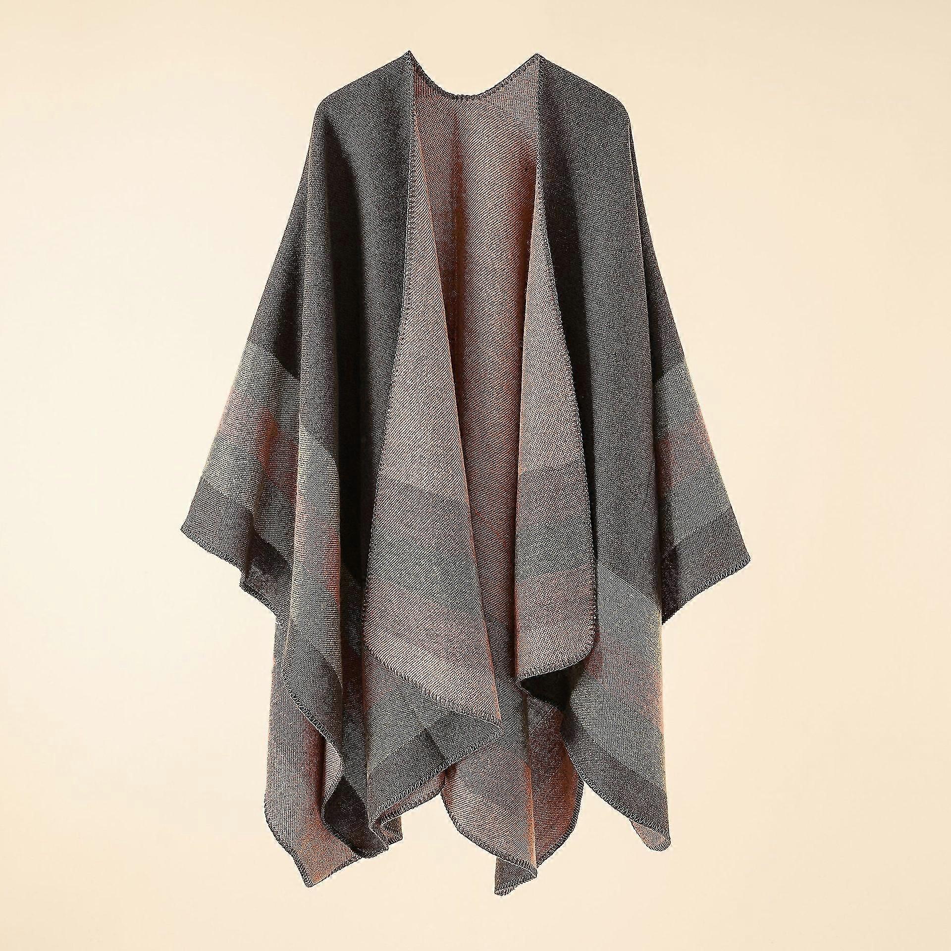 Stripe Cape Shawl Retro Split for å holde varm Imitasjon Cashmere Skjerf Cape