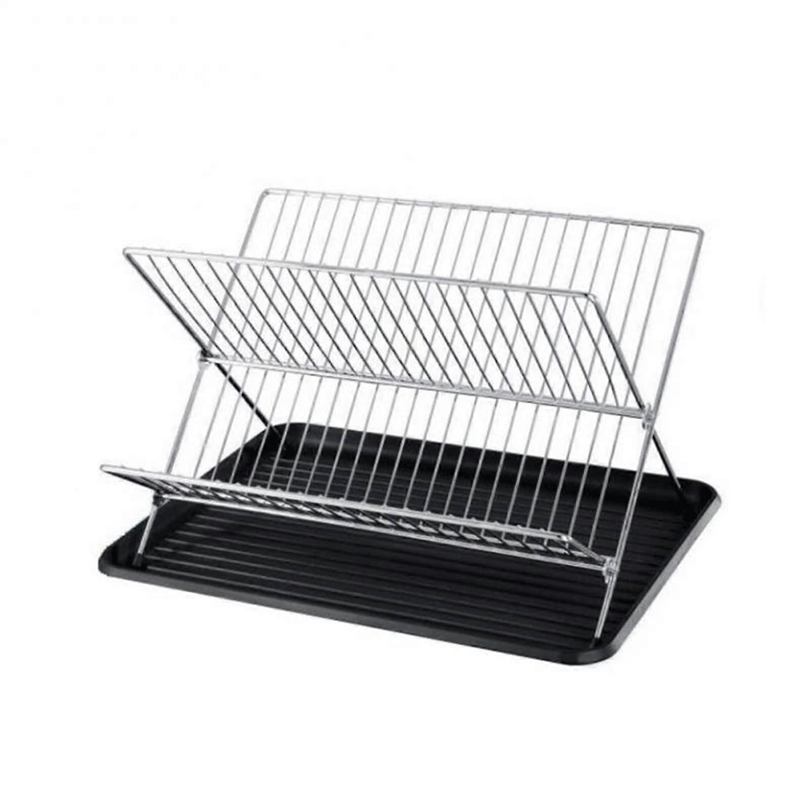 Dish Drying Rack XShaped Folding Wrought Iron Kitchen Countertop Drainer with Steamer Tray (Size A/B)