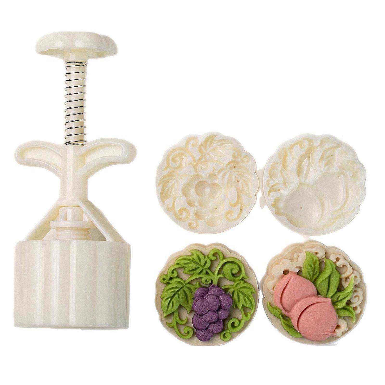 Peach and Grape Designs Mooncakes Molds Home Baking Peach and Grape Mooncakes Molds Dessert Embosser for Autumn Delights Multicolor