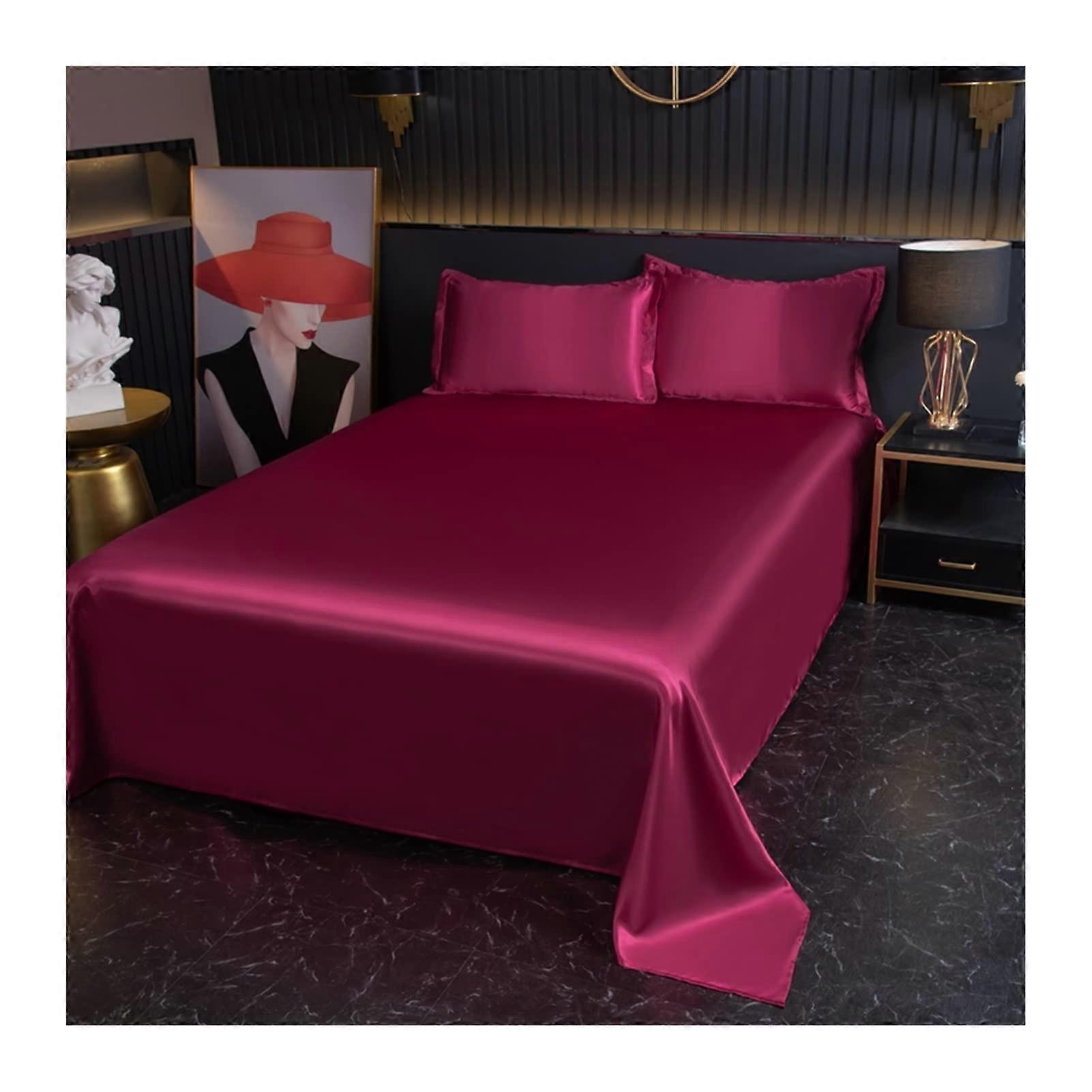 Solid Color Microfiber Flat Sheet Set with 2 Pillowcases for Single Bed 180x230cm Claret Red