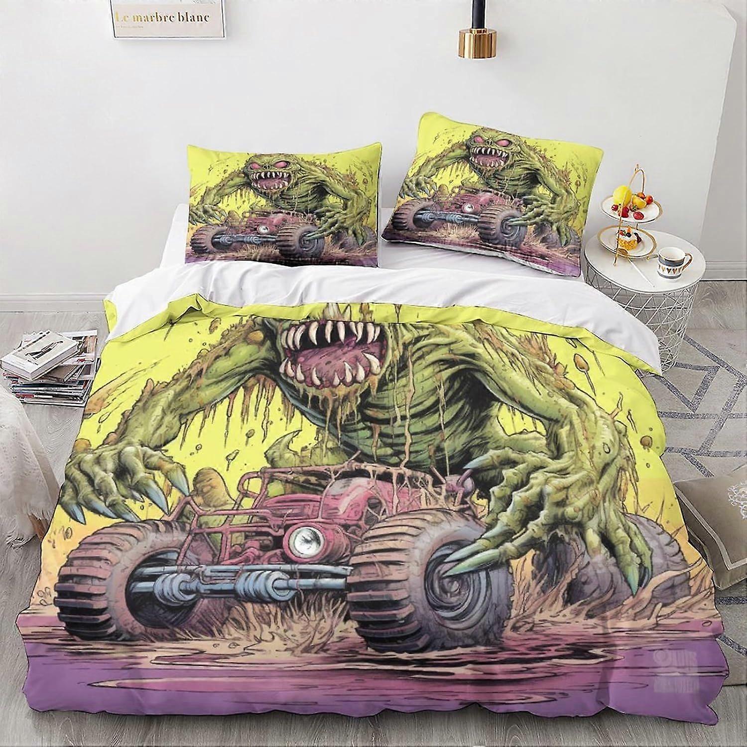 LikeEj monstros capa edredom, 3D desenhos animados roupa de cama vintage carro colcha capas, microfibra capa de cama com fronhas King