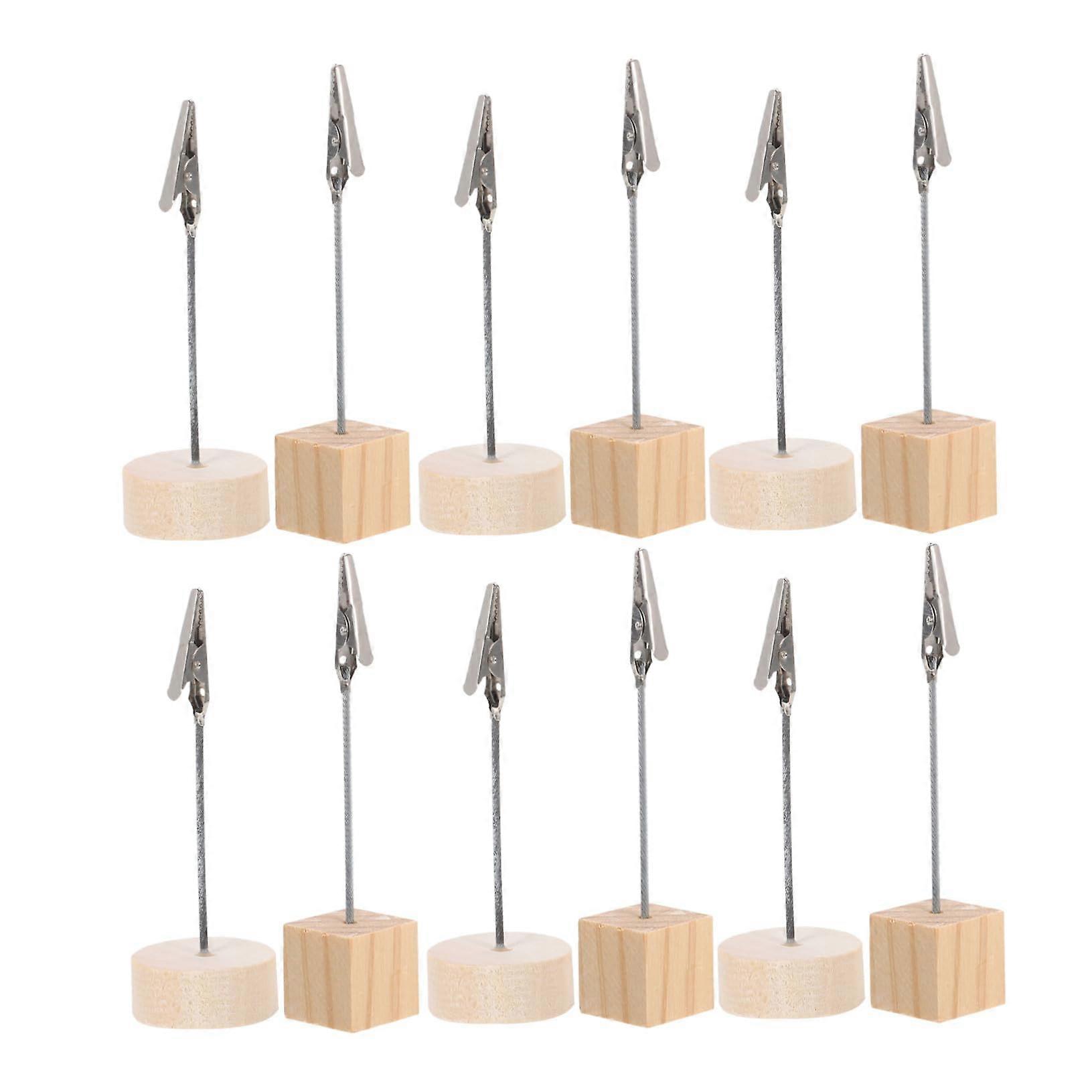 20pcs Wooden Table Card Holders with Square & Column Bases for Wedding, Party, Photo, Memo Display