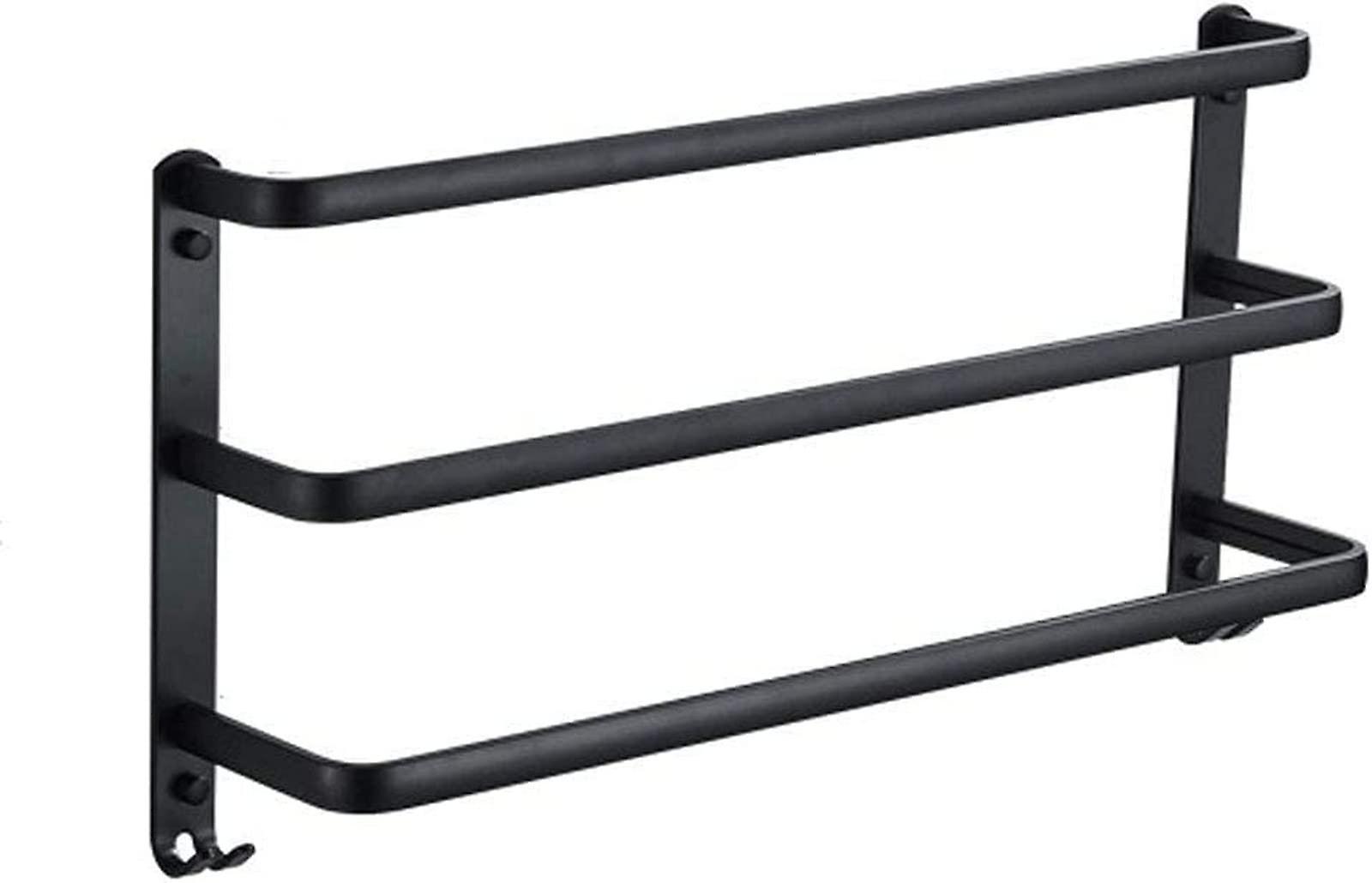 Aluminum Bathroom Towel Rack with Hooks Wall Mounted Three Bar Shelf for 40cm Towels