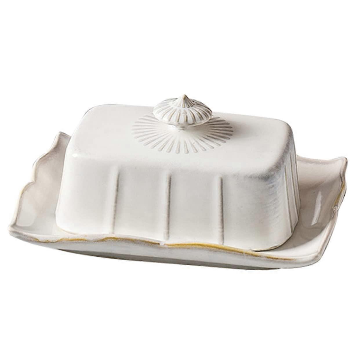 Ceramic Butter Dish with Lid Elegant Vintage Rectangular Design for Kitchen and Dining