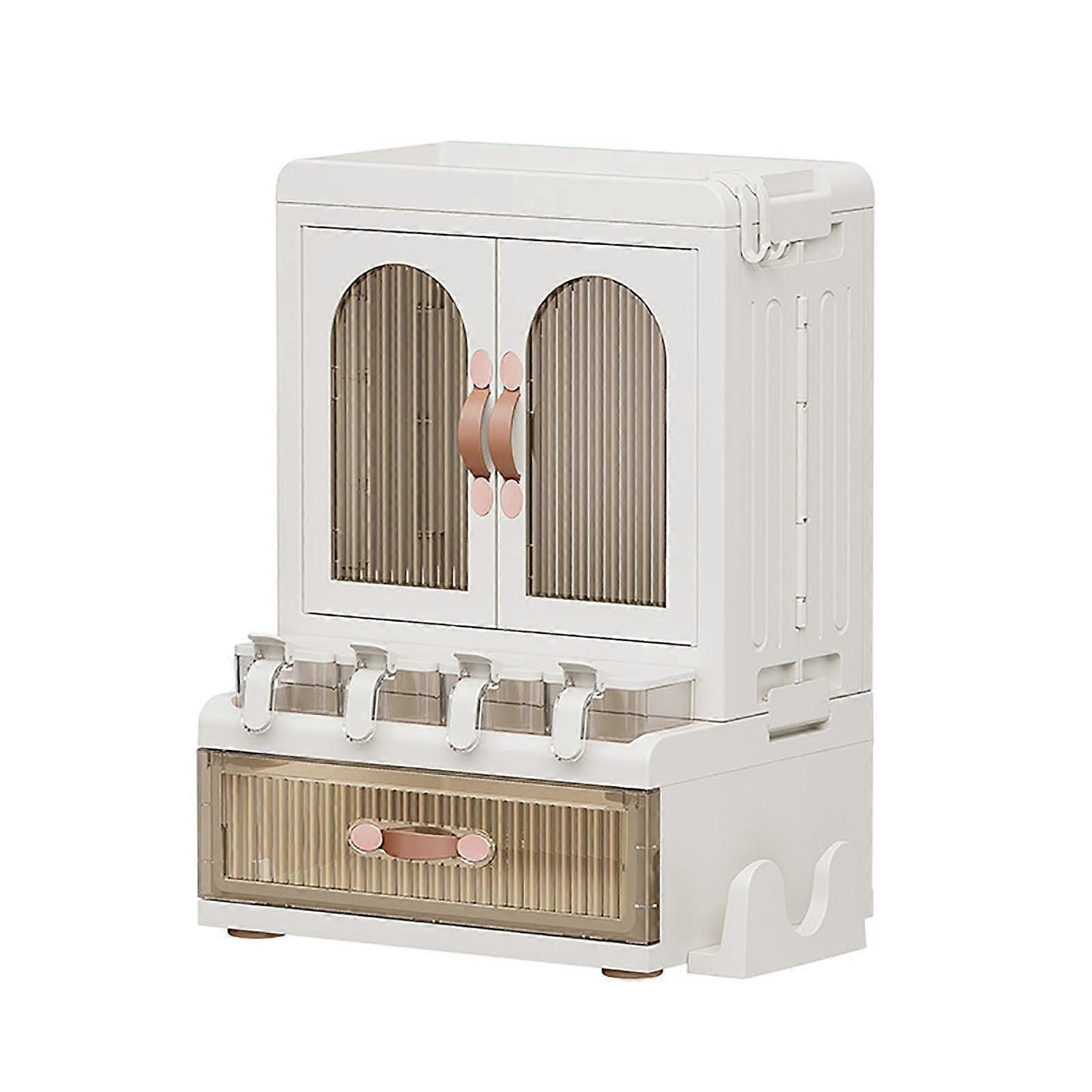 Foldable Spice Storage Cabinet with PushType Organizer, Dustproof Kitchen Rack for Countertops, White 2