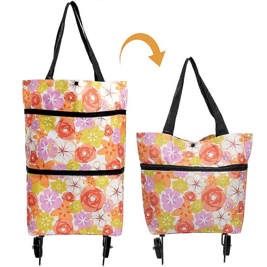 Foldable Shopping Cart with Wheels, 18L Reusable Tote Bag, Portable Collapsible Grocery Bag, compatible with travel, shopping, camp