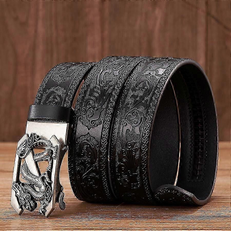 35cm Mode Prägling Retro Manliga Bälten För Män Företag Kohud Äkta Läder Bälte Drake Mönster Automatisk Spänne Rem