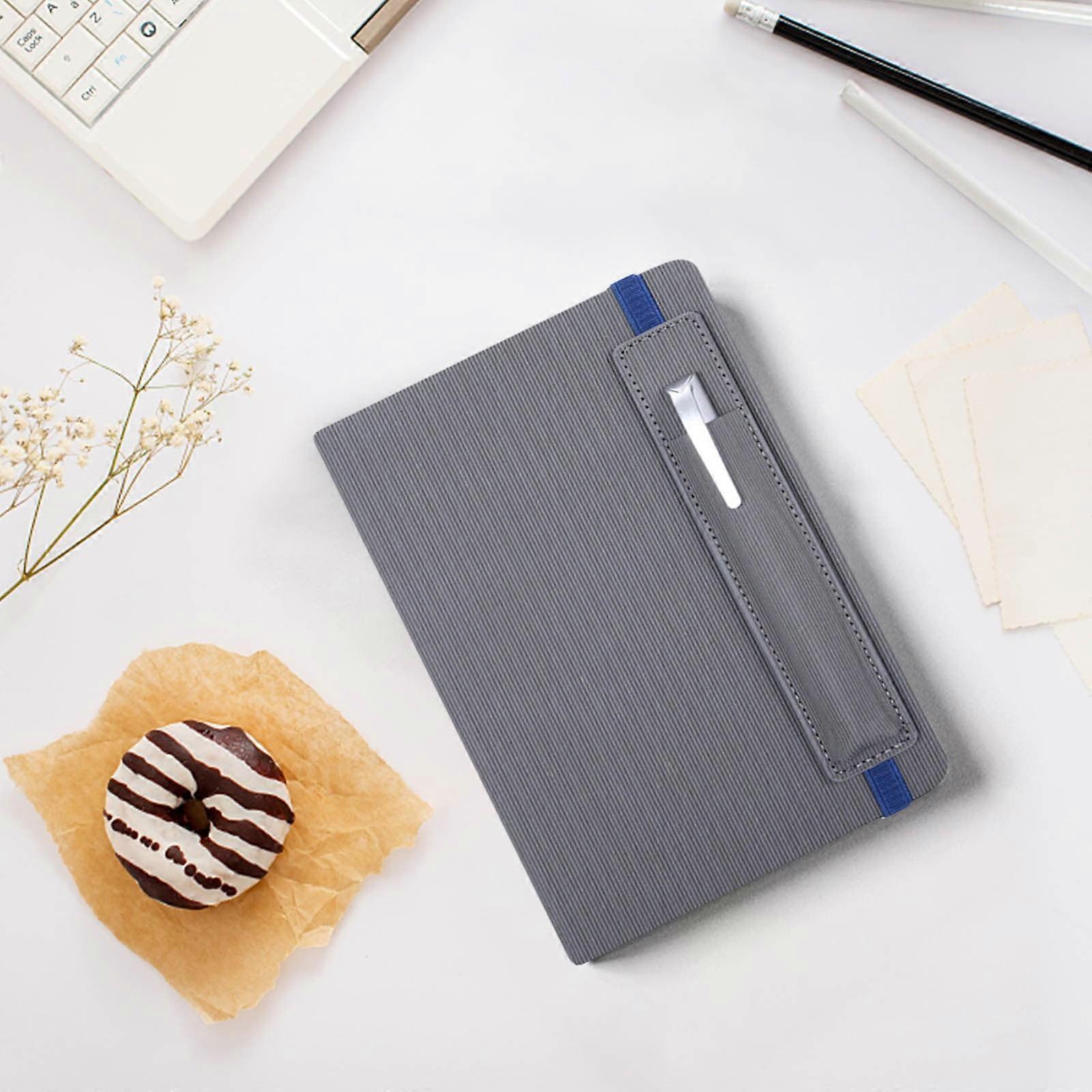 Cailmei A5 Strap Notebook Business Office Notepad Insert Pen Leather Diary Gray Free Size