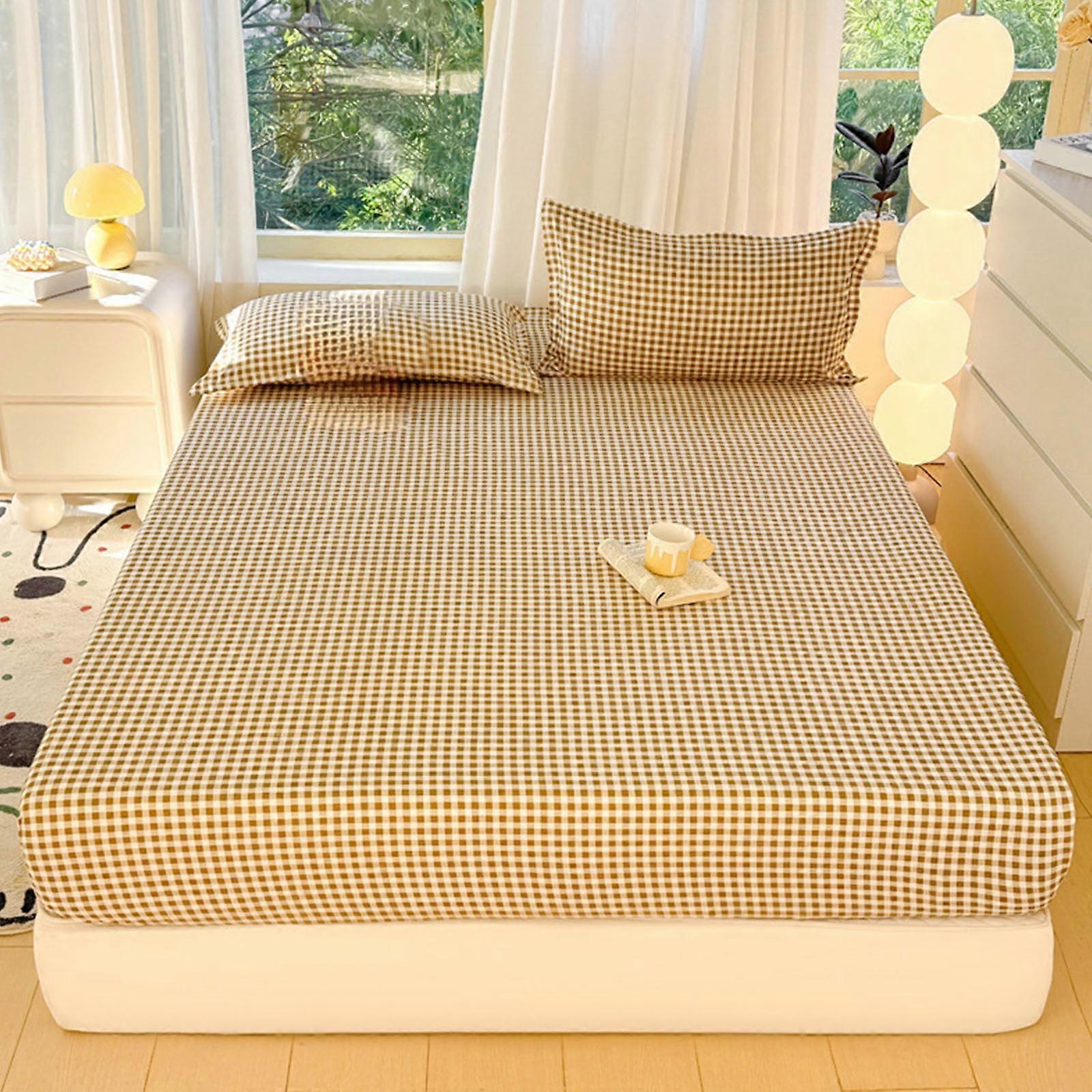 Wzzjkit Colored Checkered & Solid Color Mattress Protector King Size, Breathable Cooling Soft Noiseless Washable Pad Cover