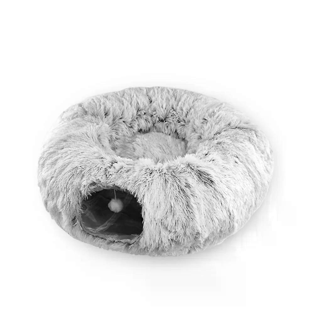 Plush Cat Bed with Tunnel for Indoor Cats Multifunctional Cat Tunnel Bed with Peep hole Fluffy Donut Cat Bed with Tunnel