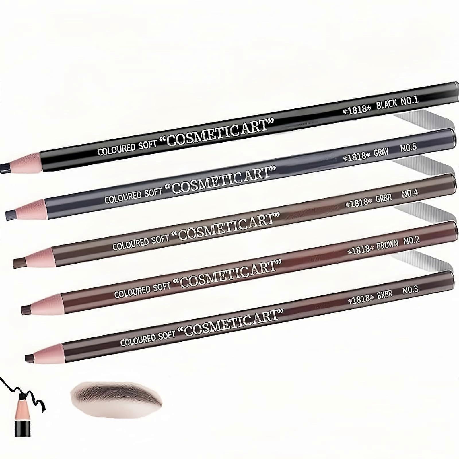 Waterproof Eyebrow Pencil Set 5 Colors Long Lasting Sweatproof 1.5mm Precision Microtip