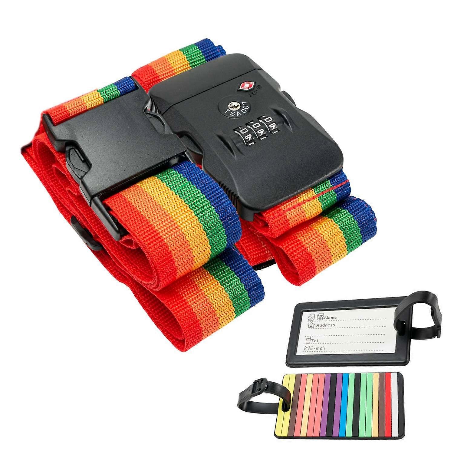 Luggage Strap with Combination Lock and Name Tag 200 - 100 x 5 cm / 145 - 171 x 5 cm - Baggage Strap with Luggage Tag and TSA Combination Lock