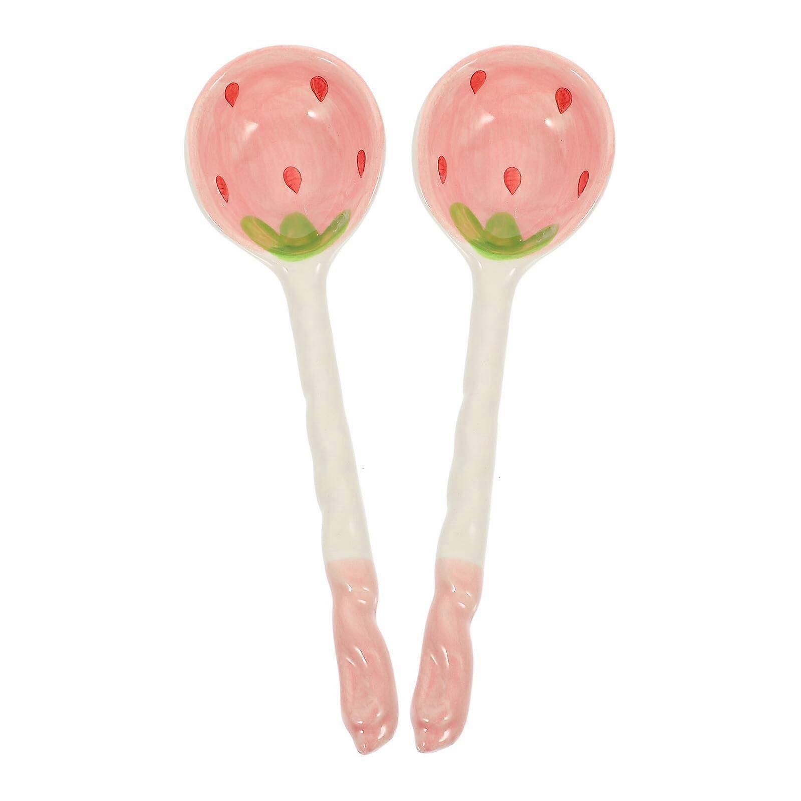 Ceramic Soup Spoon with Ergonomic Long Handle, Large Strawberry Design for Kitchen and Dining