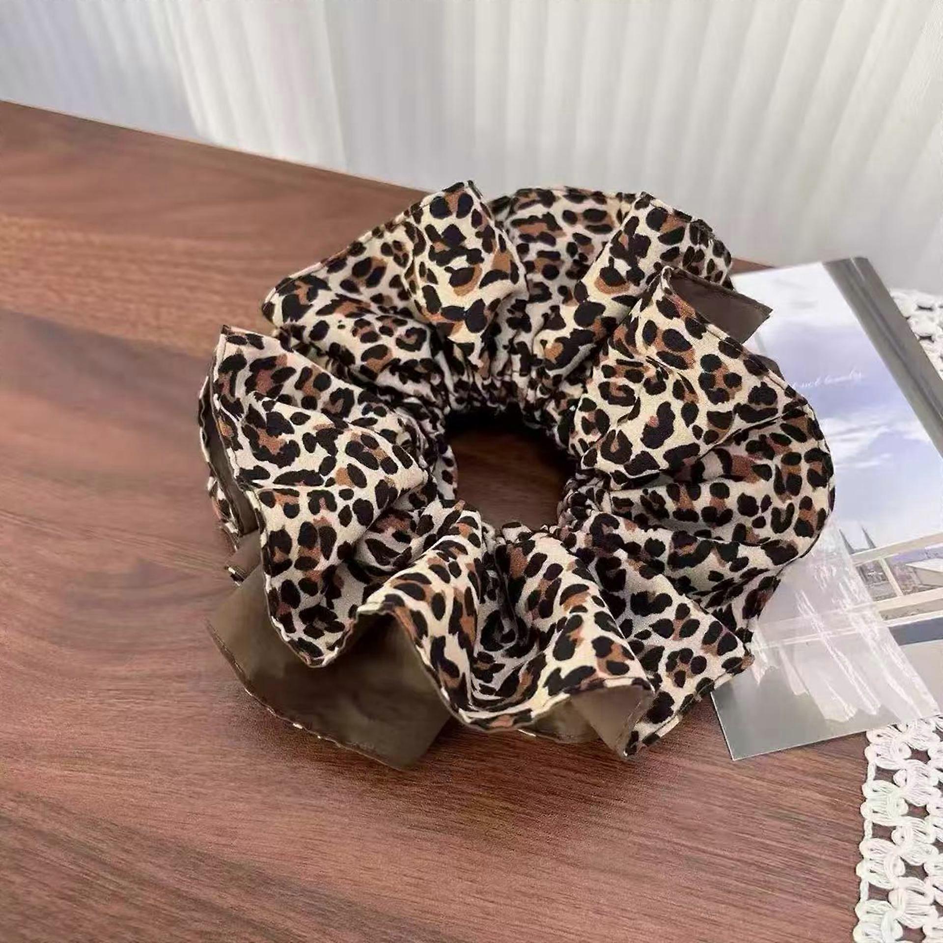 1PC retro fashionable temperament double-layer leopard print large intestine scrunchie, versatil and high elasticity rubber band