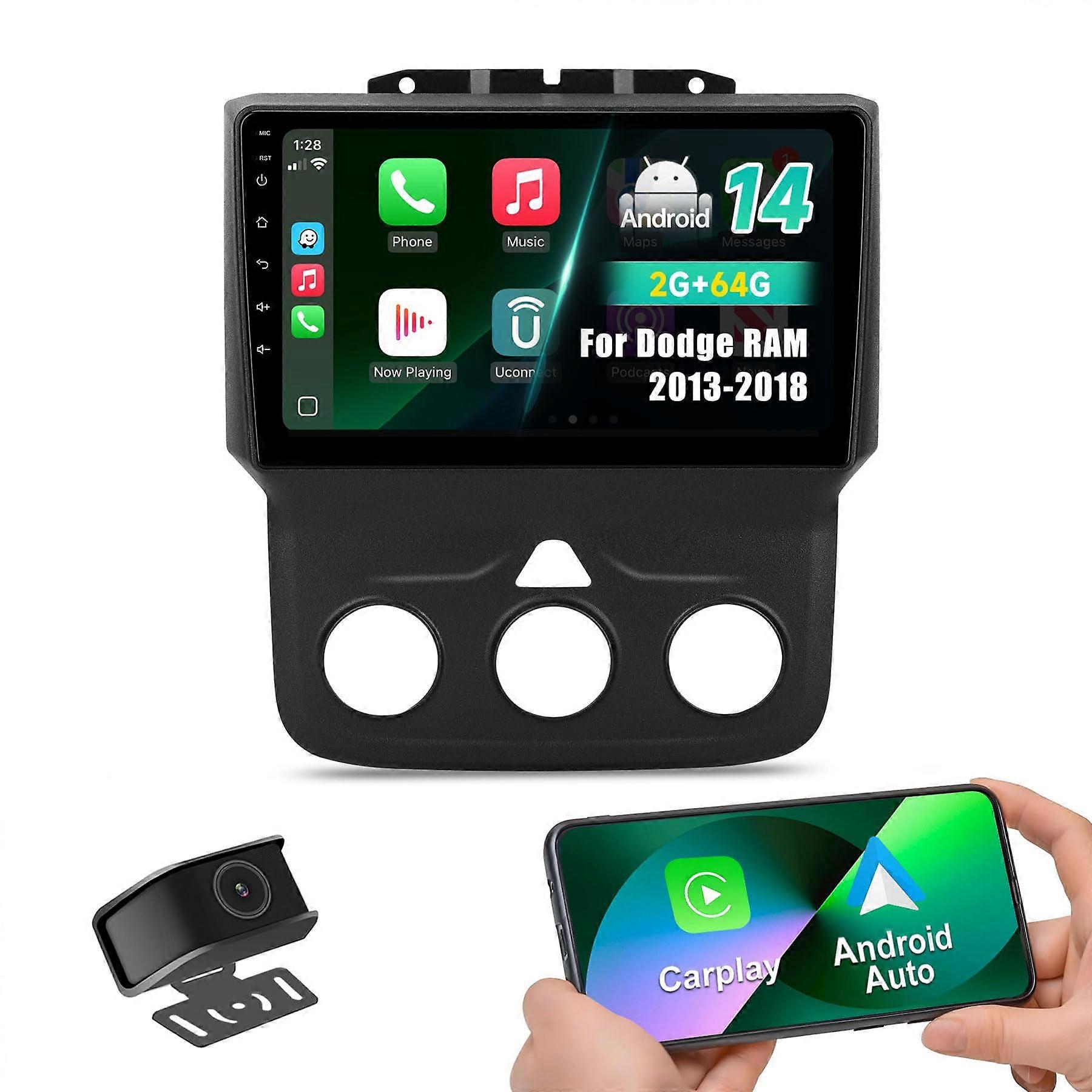 Android Car Stereo for Dodge Ram 9' IPS Touch Screen Wireless CarPlay Android Auto Bluetooth WiFi 64GB