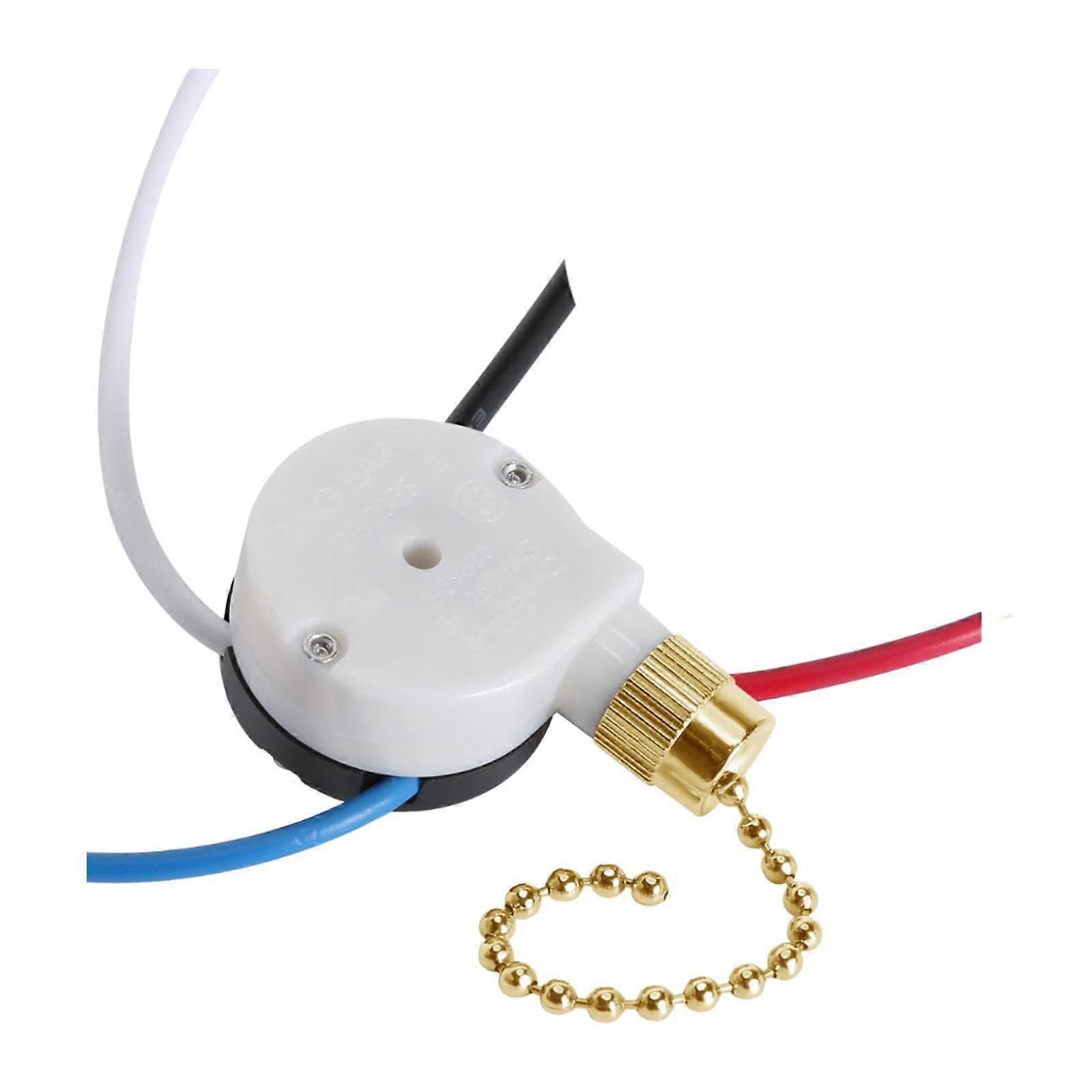 3 Wire Pull Chain Switch For Lighting Fixtures, Gold Finish, Ceiling Fixtures And Lamps
