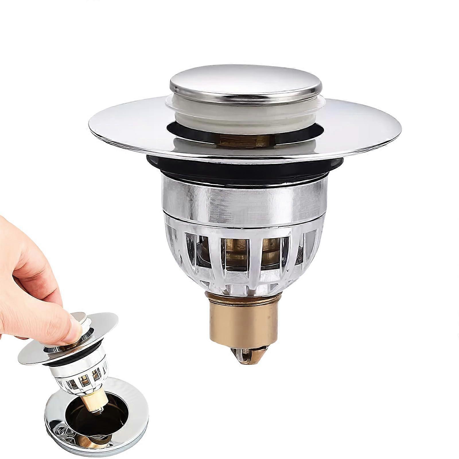Sink Plug Replacement with AntiClog Filter, Universal Bathroom Basin Plug Stainless Steel 3440mm