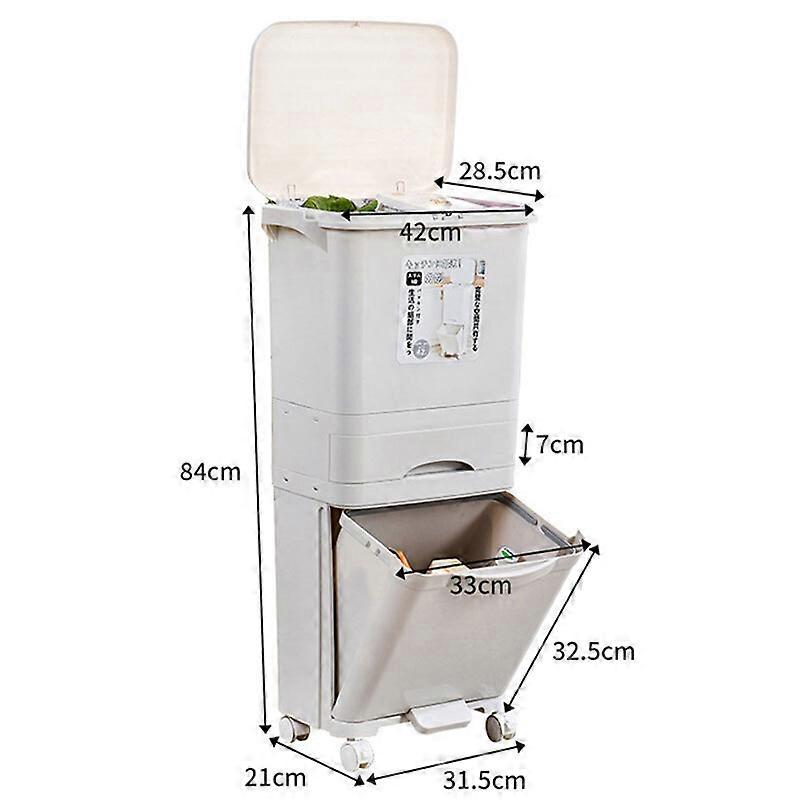 Kitchen Double Partition Trash Can Multifunctional Household Garbage Can with Lid 42L Simple Movable Dry and Wet Separation Bin