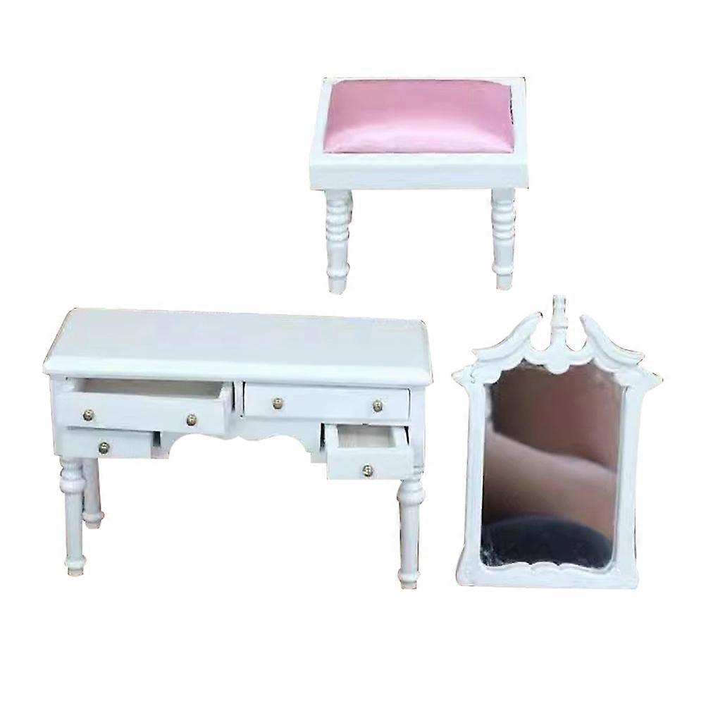 Dollhouse Vanity Table Set with Stool for Bedroom Scene Decoration 1Set