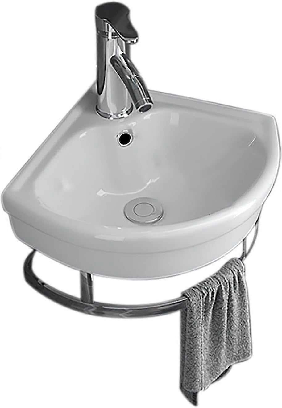 Small Corner Bathroom Sink with Faucet, SpaceSaving Wall Mounted Ceramic Vessel, 30cm Triangle Design Ref:5839