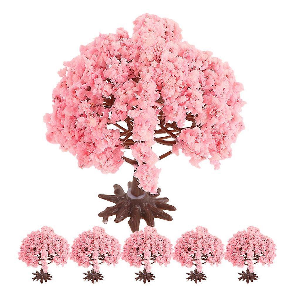 6Pcs Artificial Cherry Blossom Tree Pink Miniature for Decoration Model