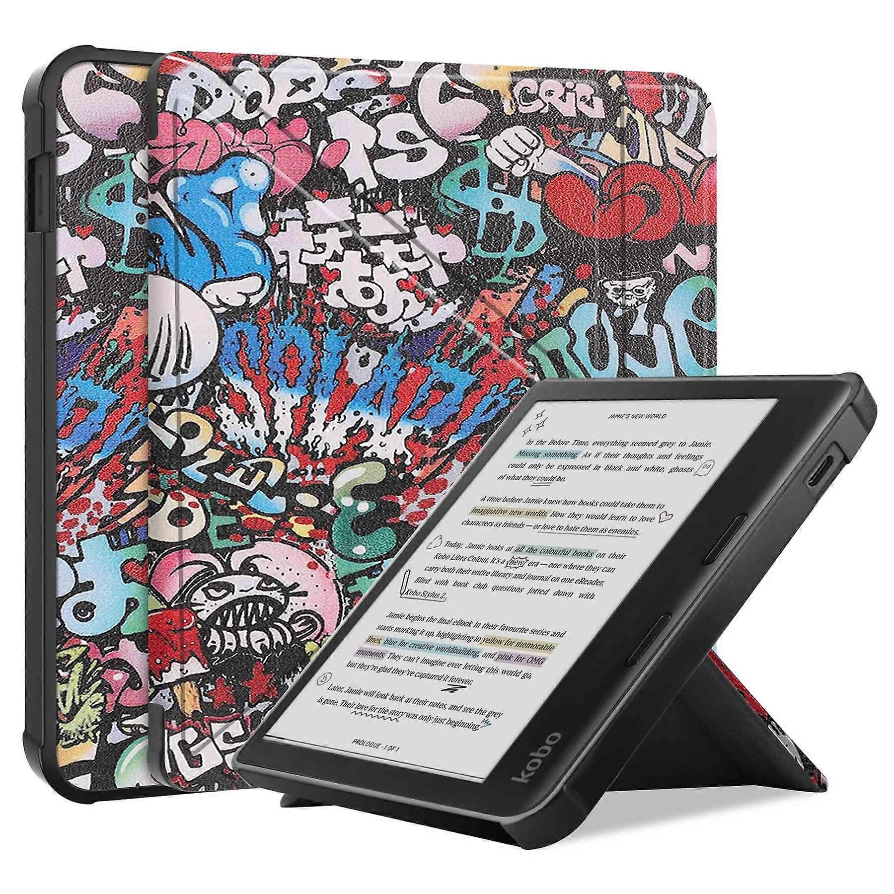 For Kobo Libra Colour Case Pattern Print Leather ebook Reader Cover