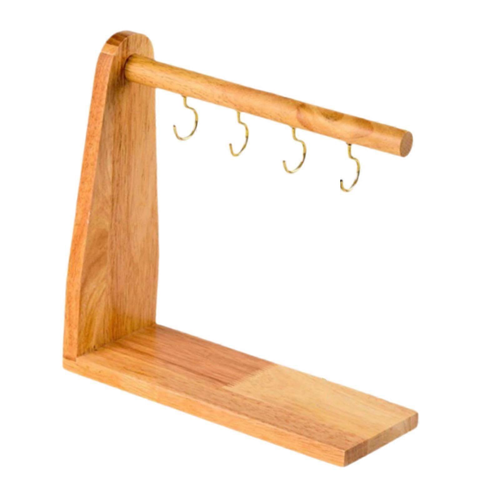 Wood Serving Tray with 4 Hooks for Rustic Kitchen Utensil Rack and Skewer Presentation Stand
