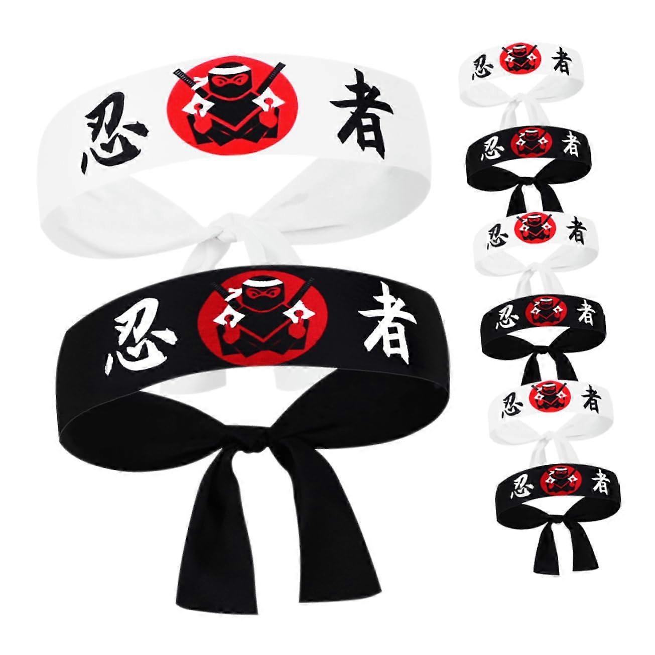 8pcs Ninja Headbands Set with Authentic Design, Samurai Chef and Cosplay Costume Accessory