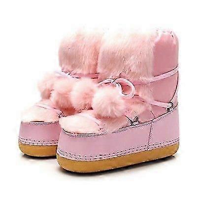 Winter round toe women's pink snow boots thickened