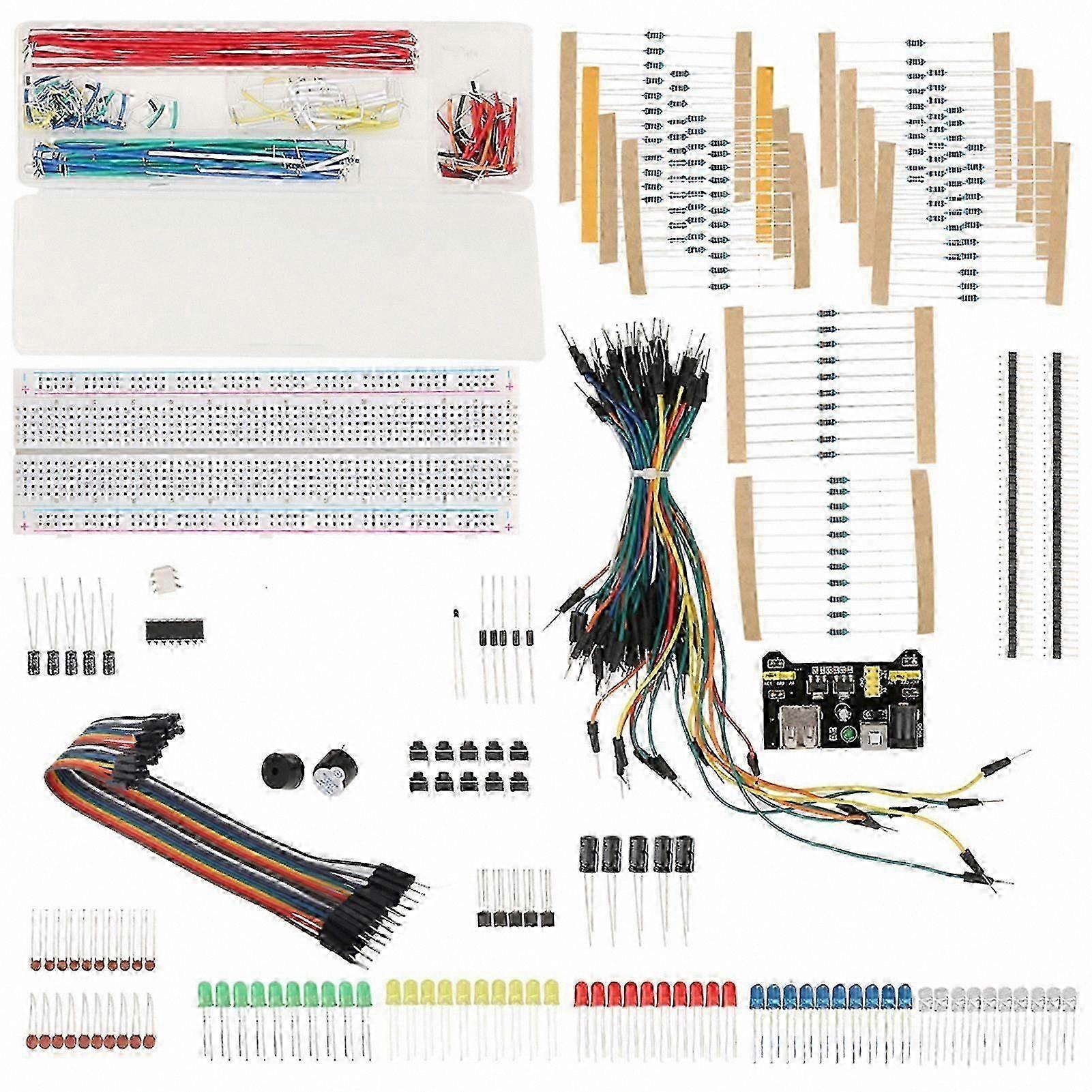 Solderless Breadboard Kit with Jumper Wires, LEDs, and Resistors for Electronics Projects