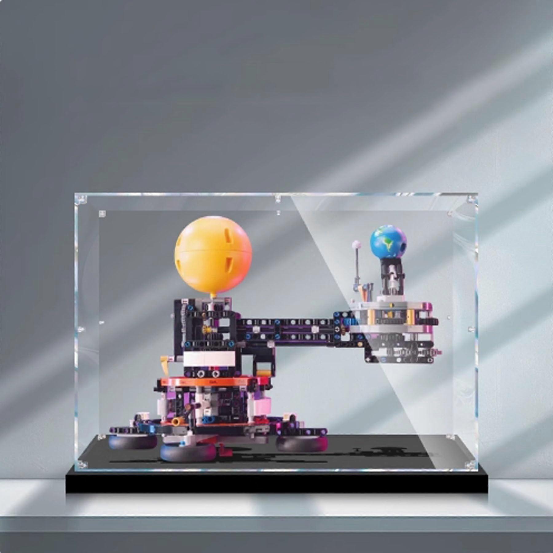 Acrylic Display Case for  42179 Earth and Moon Orbits, Dustproof Clear Box with Black Base
