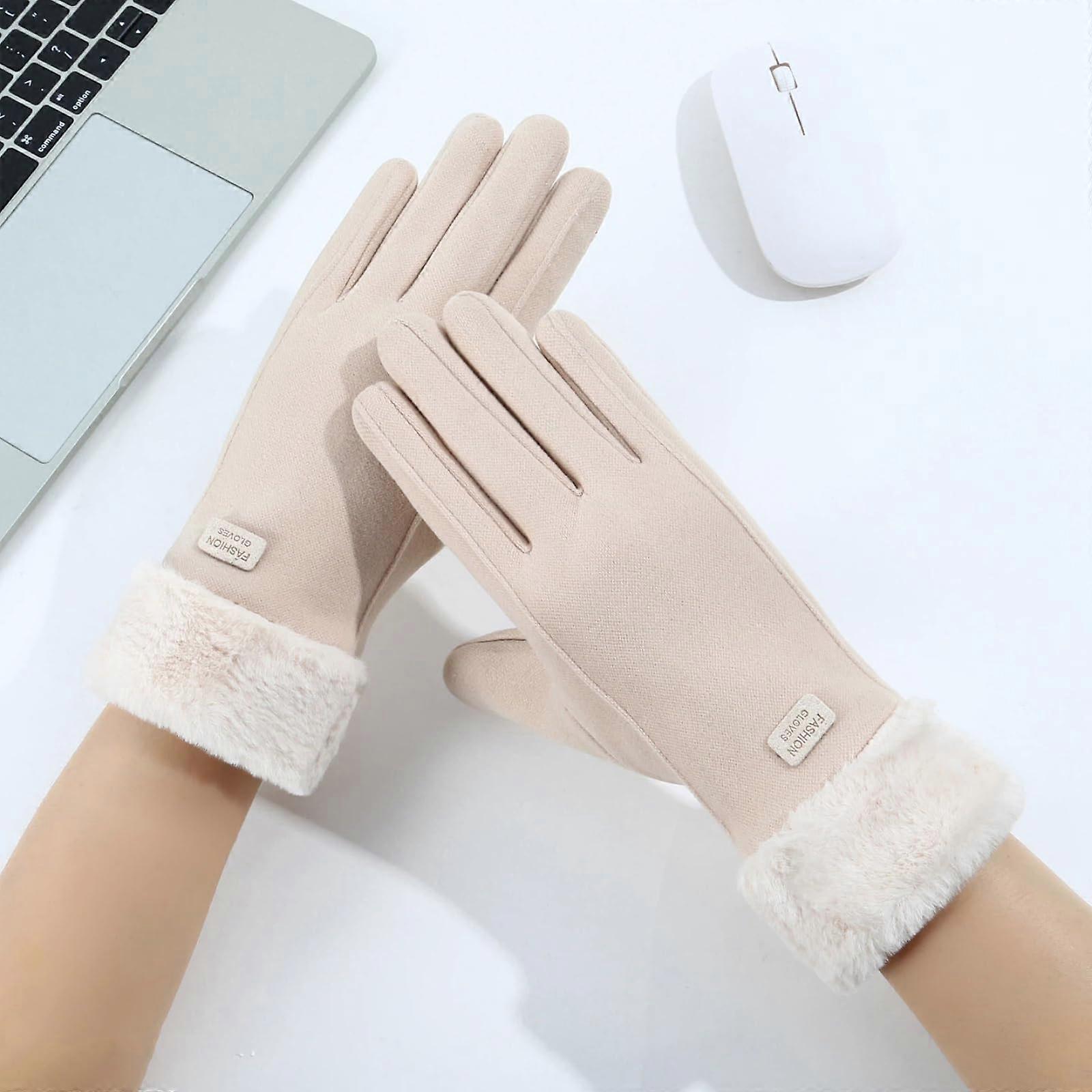 Women's Winter Gloves Thick Plush Insulation Touchscreen Compatible Soft Solid Color Warm Design