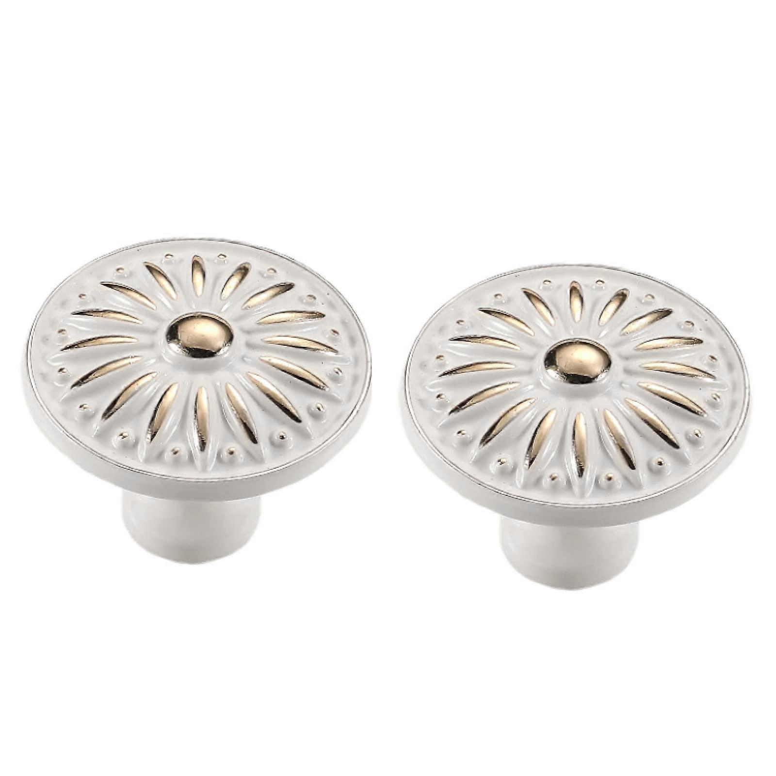 White Ceramic Cabinet Knobs Vintage Drawer Pulls Ergonomic Round Grip 2Pcs 27x35mm